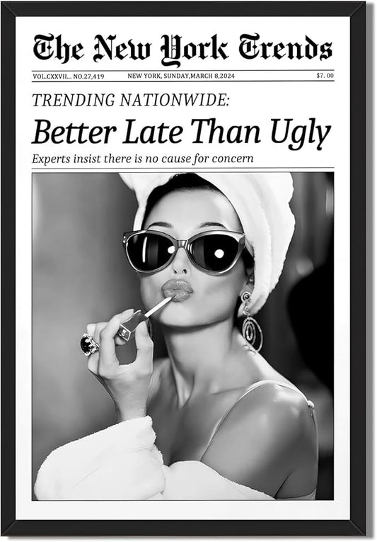 Framed Better Late Than Ugly Wall Decor Vintage Newspaper Wall Art Black and by Unknown