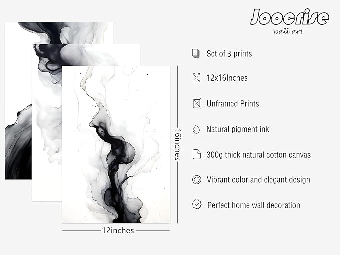 Black White Abstract Wall Art Decor Gray Modern Wall Art Minimalist Canvas - Image 2