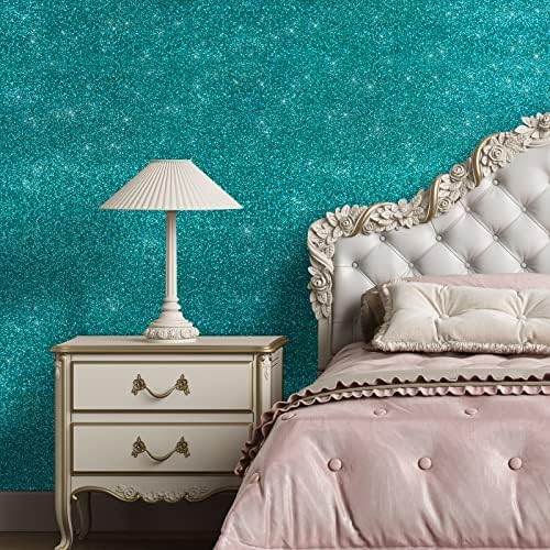 VEELIKE Sparkle Teal Green Glitter Wallpaper Peel and Stick Removable Glitter - Image 2