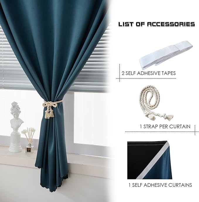 AJAZZ 100% Blackout Stick Curtain Portable Blackout Curtains Adhesive Curtains - Image 2