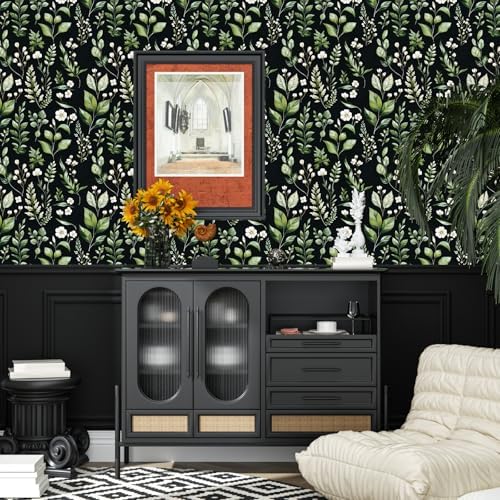 Danodoi Black Green Vintage Leaf Peel and Stick Wallpaper 17.5" x 118" - Image 4