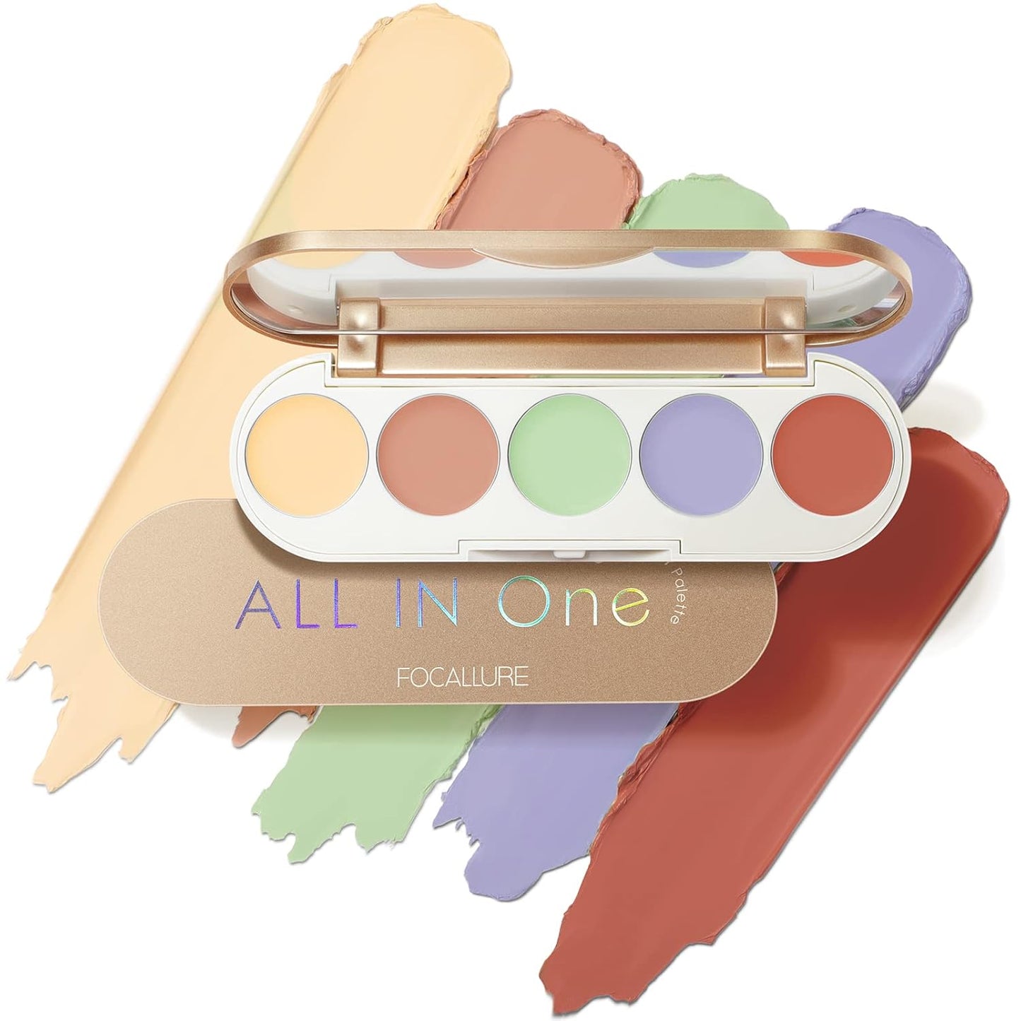 FOCALLURE #GoldenAge 5 in 1 Multi Uses Concealer Palette, 5 Colors Correcting Conceal Palette, Camouflage Contour Palettes for Dark Circles, Face Contouring Highlighter Pallet, CC02 COLOUR CORRECTING