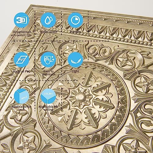 Art3d 12-Pack PVC Drop Ceiling Tiles, 2 x 2 ft, Antique Gold - Image 6