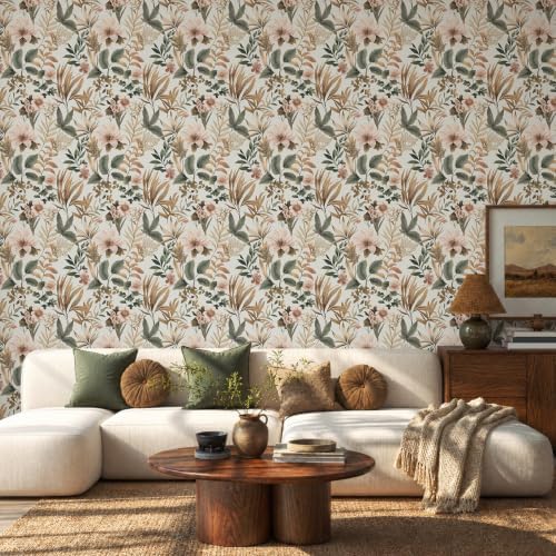 Laatse Vintage Pink Green Gold Floral Botanical Wallpaper 17.5''x393'' - Image 4