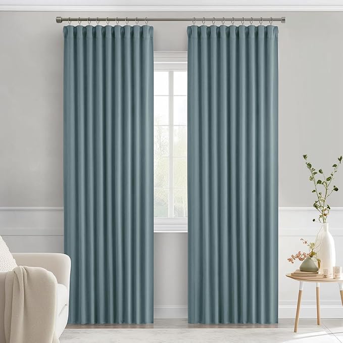 MIULEE Greyish Blue Back Tab Blackout Curtains 90 Inches Long 2 Panels Set - Image 9