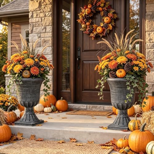 Autodaya 22" Tall Urn Planters for Outdoor Plants Set of 2 Large Flower Pot - Image 2