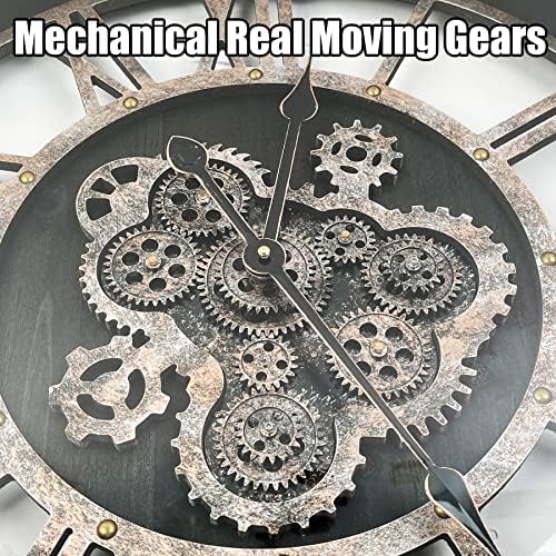 24" Large Wall Clock with Moving Gears, Oversize Vintage Industrial Rustic - Image 2
