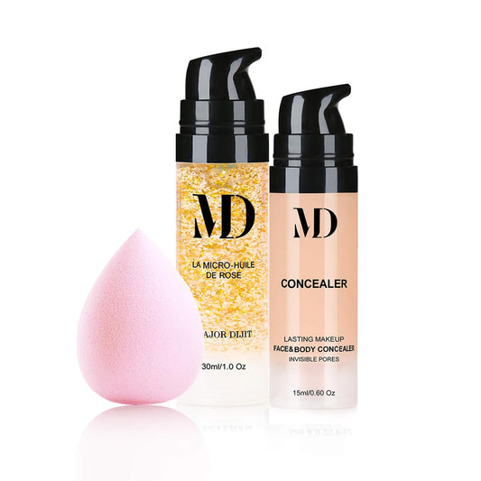 Liquid Primer Set Matte Liquid Full Coverage Oil Control Breathable Invisible Cover Concealer Primer with Face Primer, Makeup Sponge