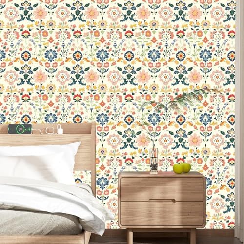 ILHIIOR Pink Floral Peel and Stick Wallpaper Boho 17.5 x 393 Inches - Image 5