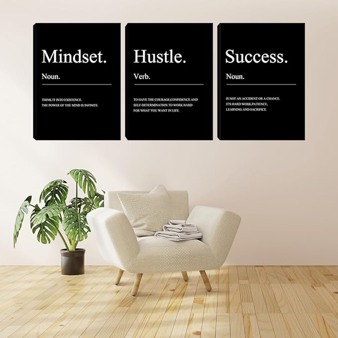 Motivational Wall Decor Black Mindset Canvas Wall Art Hustle Posters Prints - Image 5