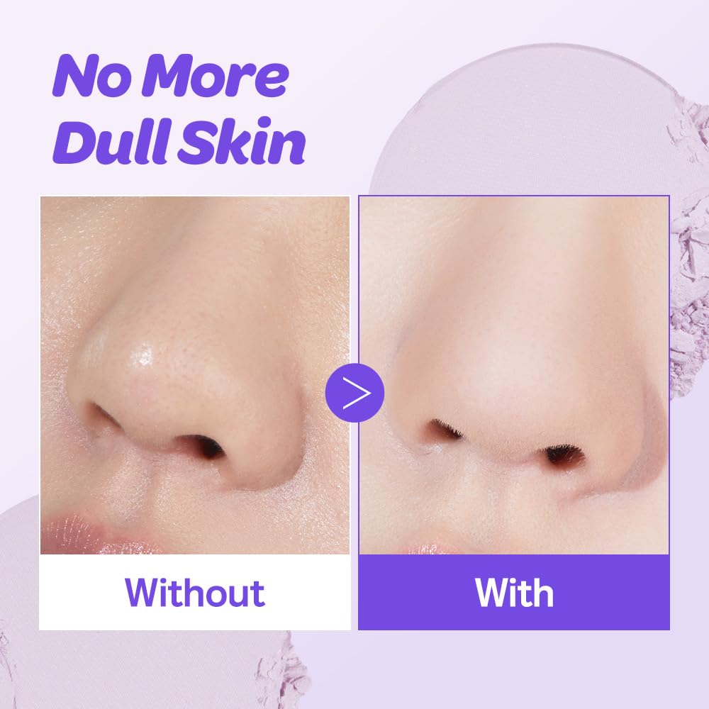 I'M MEME Compact - Purple Cotton Tone Control Pact | Korean Pressed Setting Powder With Berry Complex, Makeup Powder Foundation, Translucent Compact, Finishing Powder, Oil Free Face Powder, 0.35 Oz