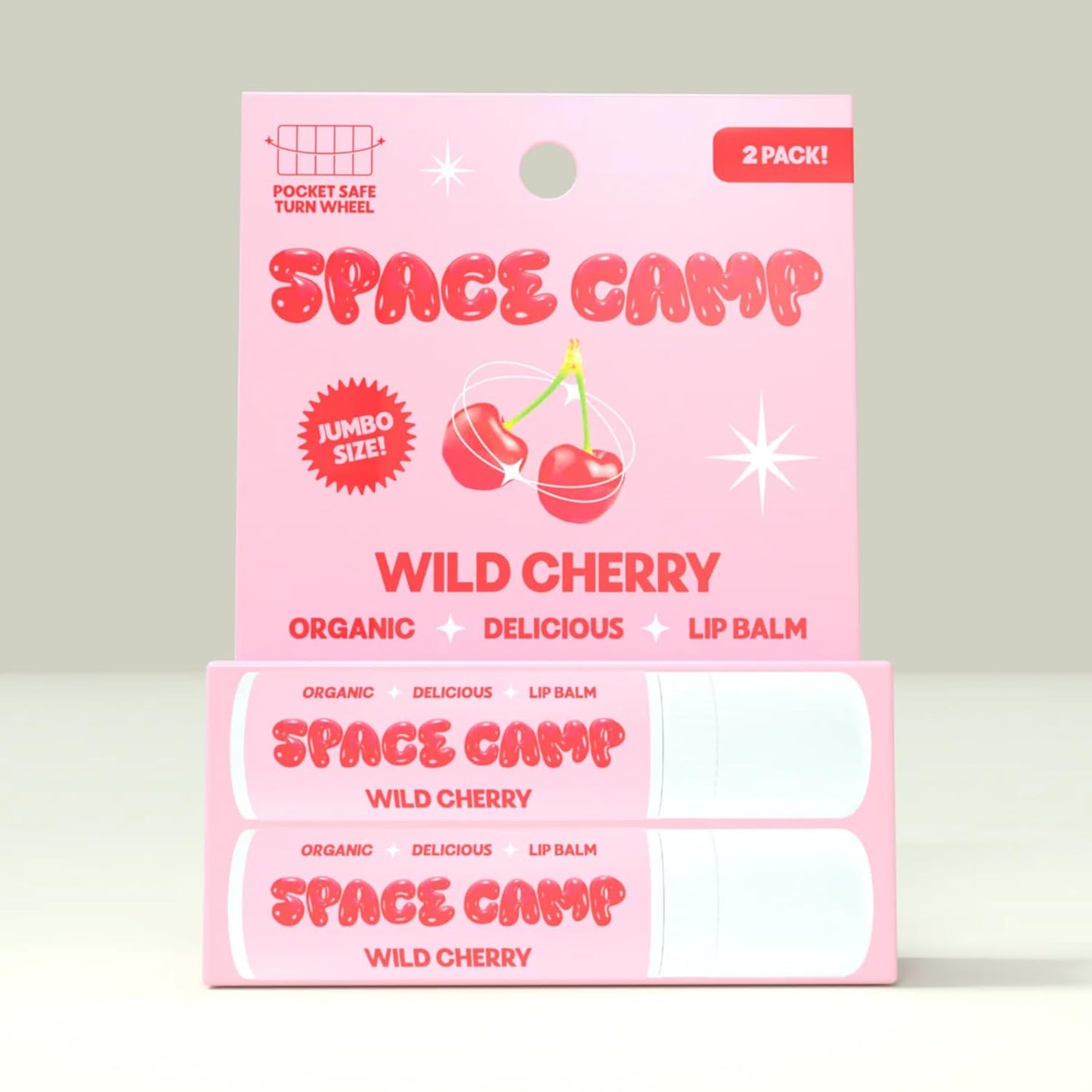 Space Camp Wellness Jumbo Lip Balm - Wild Cherry Organic Flavored Balm (2 Pack)