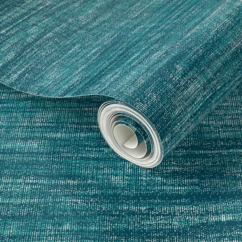 Spoonflower Faux Grasscloth Teal Peel and Stick Removable Wallpaper - Image 2