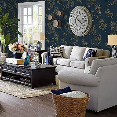 Safiyya 393"x17.3" Peel and Stick Wallpaper Gold and Blue Contact Paper Floral - Image 5