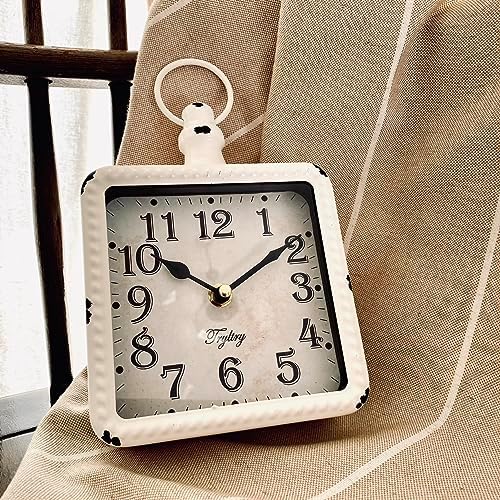 Retro Rectangle Metal Silent Small Wall Clock White Rectangle - Image 5