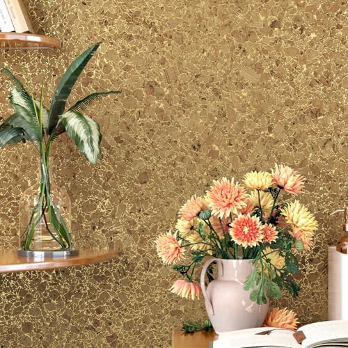 Gold Metallic Vein Cork Fabric Peel and Stick Wallpaper Self Adhesive Brown - Image 6