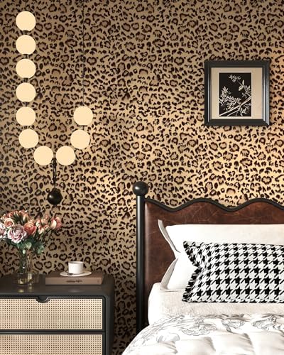 Leopard Peel and Stick Wallpaper Cheetah Contact Paper Brown 17.3''×78.8'' - Image 2