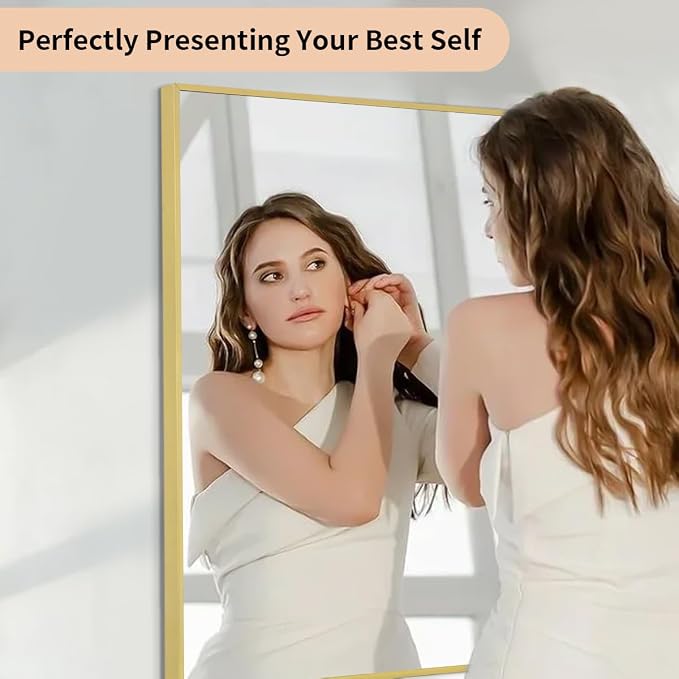 Koonmi Gold Mirrors for Wall, 24x36 Inch Bathroom Mirror, Rectangular Wall - Image 9