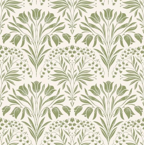Green Tulip Floral Peel and Stick Wallpaper Retro Green Contact Paper by EchoSphere