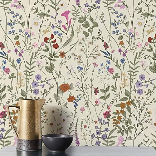 JiffDiff Wallpaper Self-Adhesive Blooming Vintage Colourful Flowers Wall Paper by wallpaper