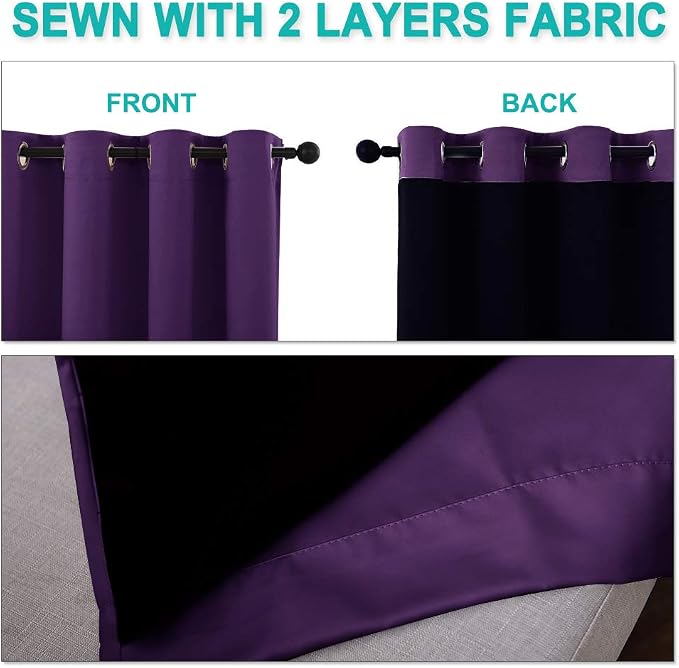 NICETOWN Royal Purple Full Shade Curtain Panels, 70 x 72 inch, Pair of Energy - Image 4