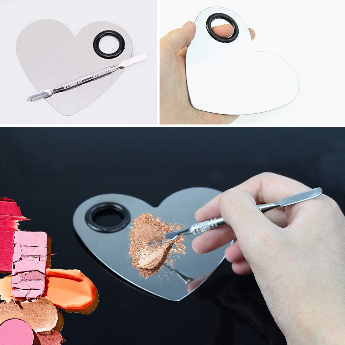 Stainless Steel Heart Shaped Makeup Palette Spatula - Makeup Artist Makeup Enthusiast Tools for Blending Cosmetic Foundation Shades