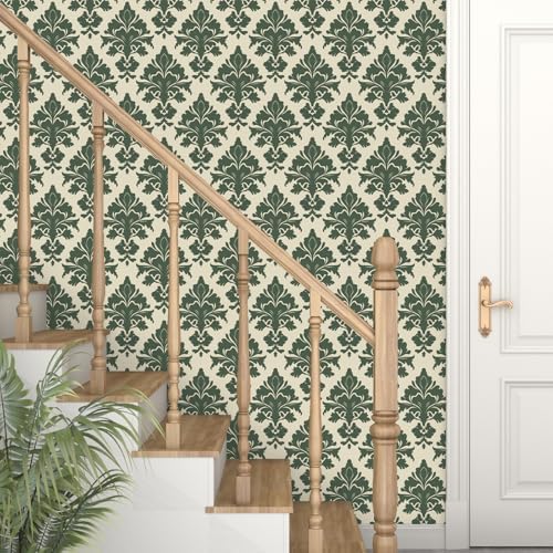 Laatse Vintage Green Floral Botanical Symmetrical Wallpaper 17.5" x 118" - Image 4