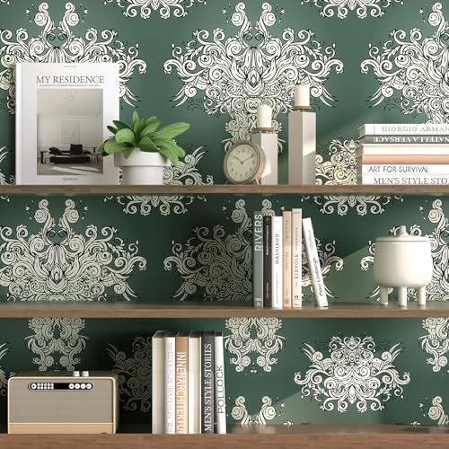 FunStick Damask Wallpaper Peel and Stick Vintage Green Victorian Wallpaper - Image 5