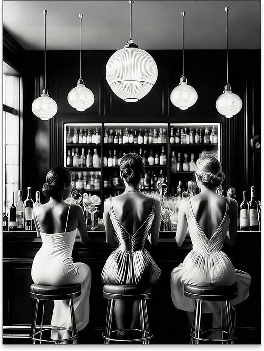 FuSatisYilife Vintage Black and White Canvas Wall Art Trendy Women Drink by FuSatisYilife