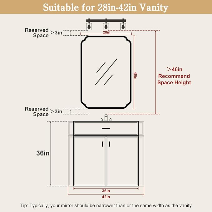 WallBeyond 28" x 40" Rounded Corner Arch Wall Mirror - Image 4