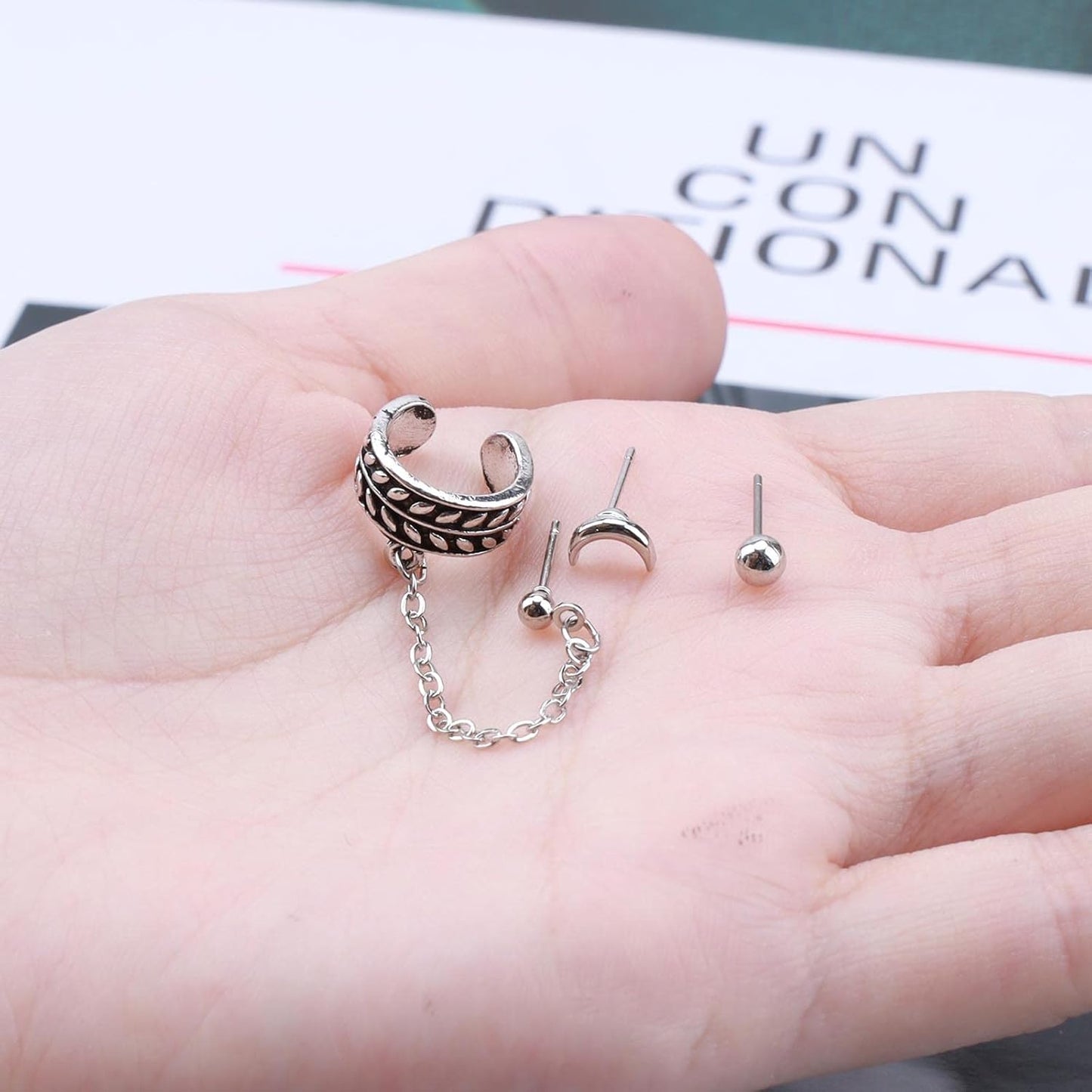 Bohemia Moon Cuff Chain Earrings Silver Chain Climber Dangle Earrings Tassel Chain Cartilage Earrings Chain Drop Dangle Earrings Set for Women and Girls