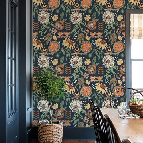 Simon&Siff Boho Sun Floral Retro Peel and Stick Wallpaper 17.3" x 1200" - Image 3