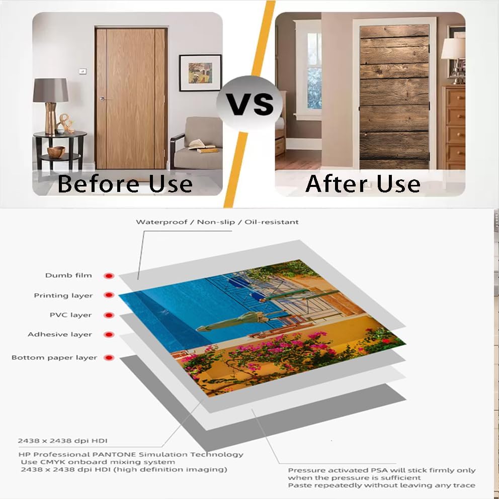 Removable Door Mural Decal, Self-Adhesive Wooden Door Wallpaper, Peel & Stick - Image 5