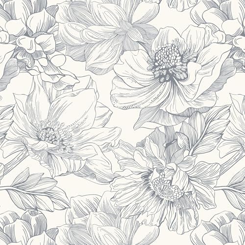 Dimoon 197"x17.3"Grey Floral Line Contact Paper Retro Wallcovering by DIYYOURMOON
