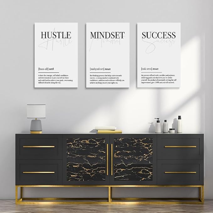 GUBIYU Black and White Hustle Motivational Wall Art Frame Canvas Success Wall - Image 3