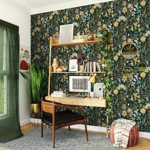 787’’17.3’’Floral Peel and Stick Wallpaper Boho Vintage Dark Green - Image 7