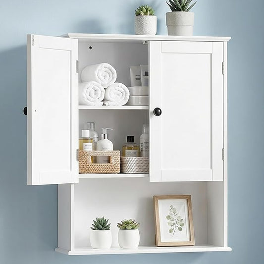 Bathroom Wall Cabinet, Over Toilet Storage Hanging Cabinet Adjustable Shelves by Elnure