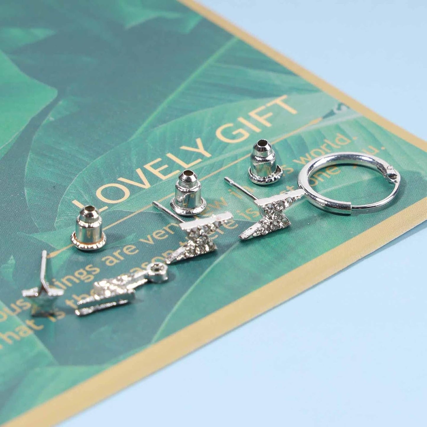 Bohemia Crystal Thunder Hoop Earrings Cz Lighting Bolt Studs Earrings Silver Lighting Drop Earrings Multiple Piecing Dot Earrings for Women and Girls