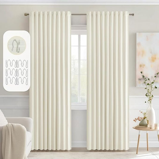 MIULEE Cream Back Tab Blackout Curtains 84 Inch Length 2 Panels Set by MIULEE