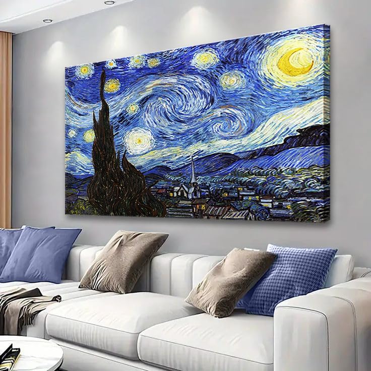 msspart Starry Night by Vincent Van Gogh Canvas Wall art, Classic Painting by msspart