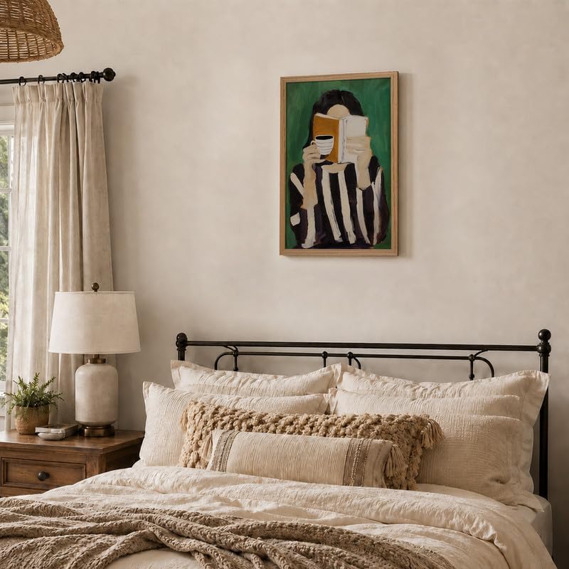 Framed Coffee Pictures Wall Art Woman Reading Book Wall Decor 16x24in - Image 4