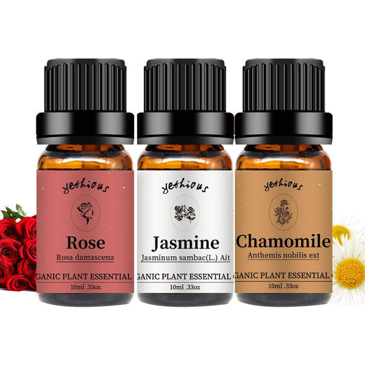 yethious Rose Jasmine Chamomile Essential Oil Set Organic 100% Pure Aromatherapy Oil for Diffuser, Soap, Candle Making 3 X 10ML