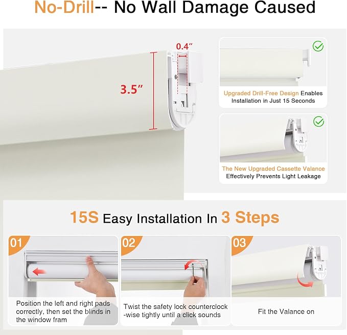 AOSKY No Drill Cordless Blackout Roller Shades - Image 4