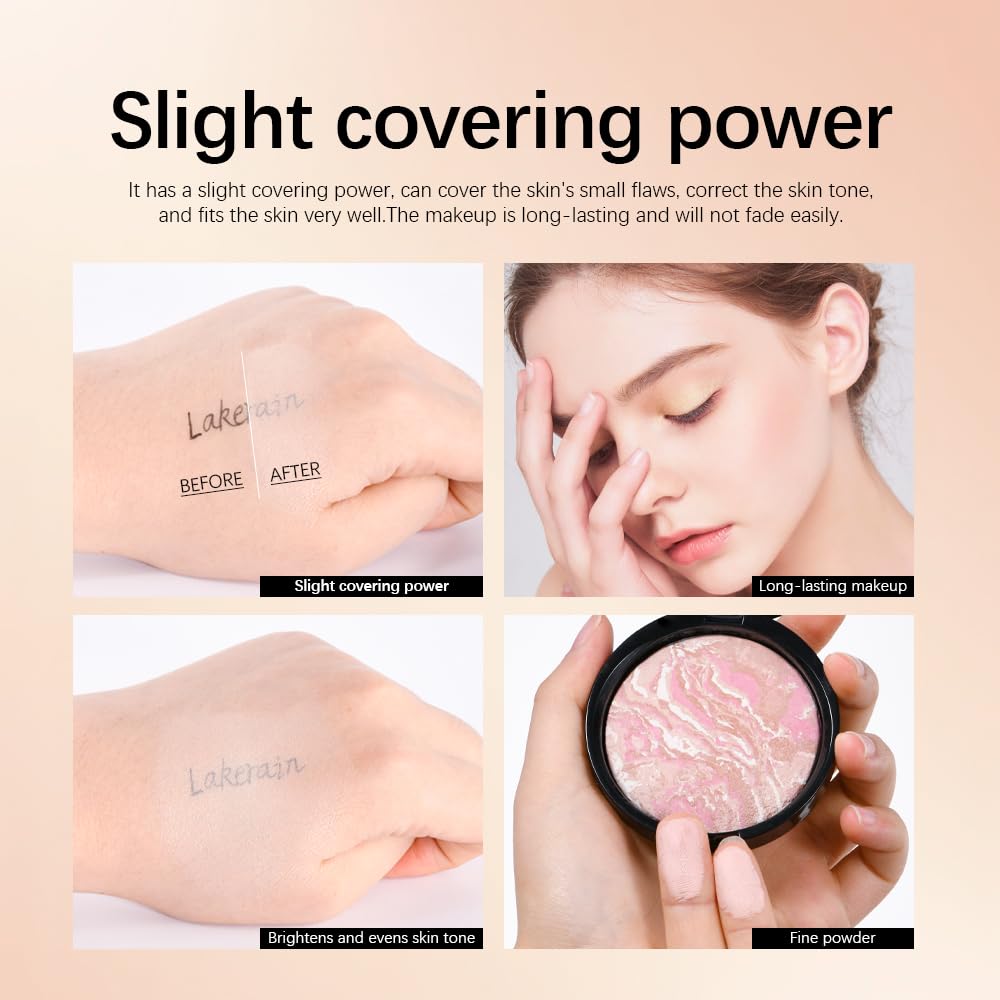 Baked Foundation, Coror Correcting Baked Foundation,Buildable Coverage, Lightweight Powder Foundation, Creates a Perfect Canvas and a Natural Semi-Matte Finish(01# Porcelain)