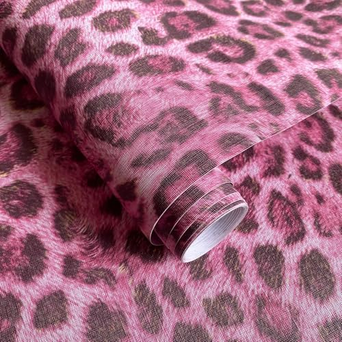 JiffDiff Upgrade Pink Leopard Print Peel and Stick Wallpaper, 17.3" x 1200" by wallpaper