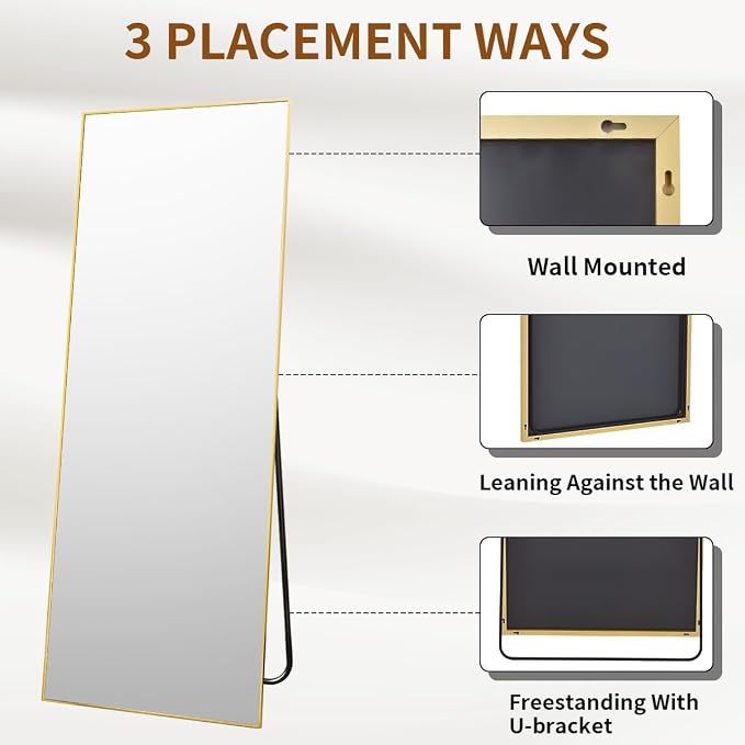 VooBang Mirror Full Length, Aluminum Alloy Frame Full Body Mirror, Standing - Image 5