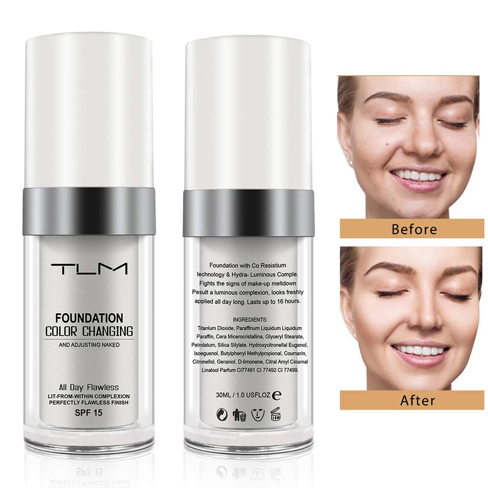 TLM Color Changing Foundation,Nude Makeup Color Changing Concealer,2Pack,All Day Flawless Moisturizing Oil Control Concealer Full Coverage Liquid Foundation Hides Lines