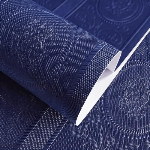JiffDiff Navy Blue 3D Embossed Textured Peel Stick Wallpaper 17.3"x400" by wallpaper