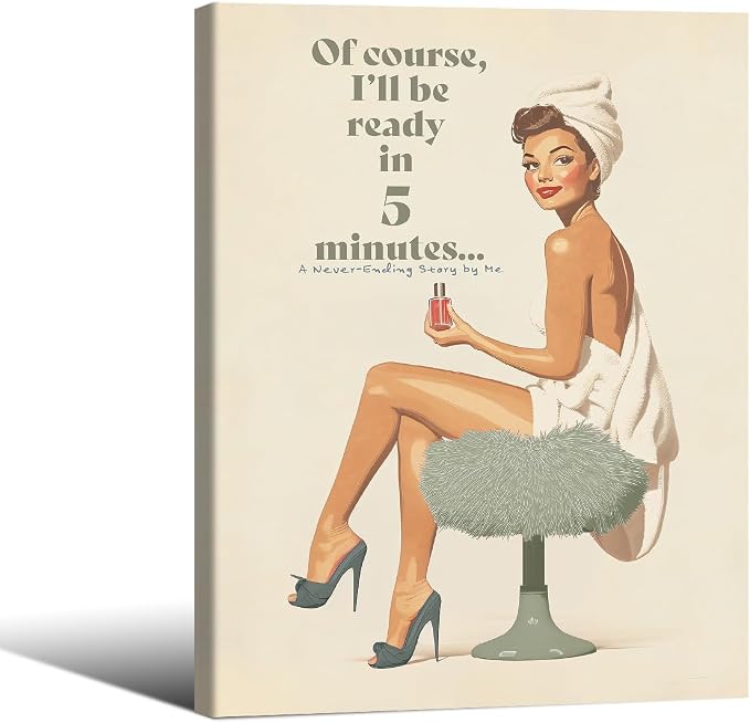 Boho Sage Green Bathroom Poster Vintage 70s Pin Up Girl Wall Art 12X16 inch by Unknown