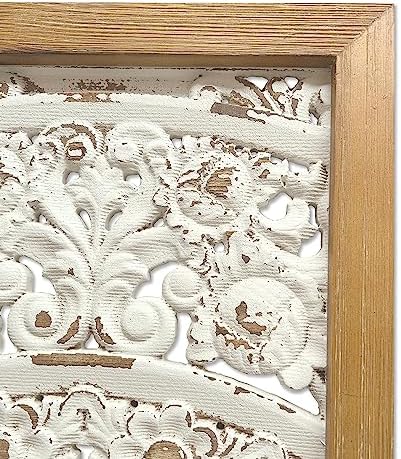 XIAOAIKA Boho Carved Wall Art Panels, Antique Distressed White Finish - Image 5